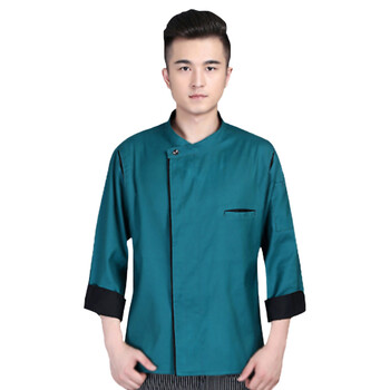 米盛厨师服 酒店饭店餐饮后厨工作服长袖加厚 蓝色+黑边2XL码MS-7