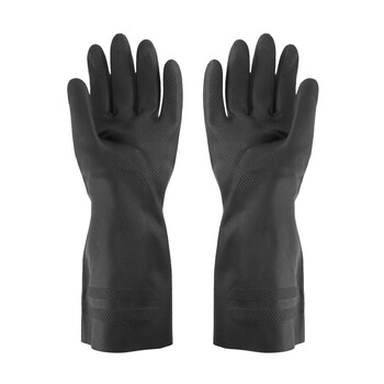 安思尔/Ansell 29-500 氯丁橡胶棉植绒防化手套30cm长 黑色 10码 12付/打 企业专享