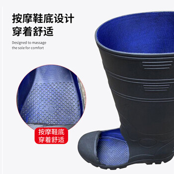旷尔 防砸防穿刺雨靴 钢头钢底工作靴 耐油耐酸碱水鞋 钢头中筒加厚牛津底雨靴【黑色 42码】
