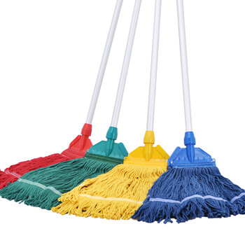 益美得 铝杆四色分类棉线蜡拖商用办公吸水拖把地拖墩布棉纱拖把 卡扣款黄色