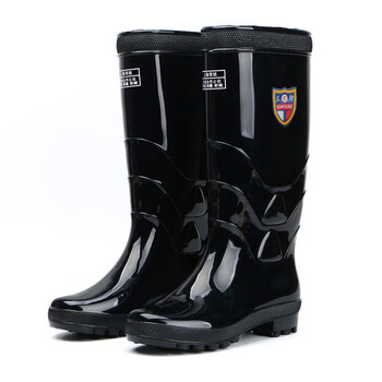 者也 高筒雨靴 黑底41码 防滑防水PVC黑色雨鞋防汛劳保工作胶鞋