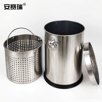 安赛瑞 不锈钢茶渣桶 大容量茶水桶排水桶 带盖加厚茶渣过滤垃圾筒 砂钢 12L 26745