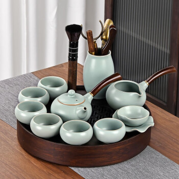祥业汝窑茶具茶盘套装家用客厅办公室会客中式高档整套茶杯茶壶喝茶