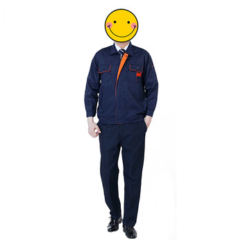 鸣固 长袖劳保工作服套装男女工厂工程服车间厂服工装藏蓝橘边套装170L