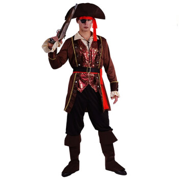 欢乐派对万圣节成人服装化妆舞会cosplay表演演出男女海盗装扮角色海盗服 大人男棕色海盗王