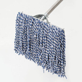 科力邦（Kelibang）木杆拖把棉线大厅老式墩布尘推拖布工厂酒店大堂物业吸水拖把 蓝白50cm钢杆 KB3447