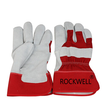 瑞珂韦尔（Rockwell）PN2001 牛皮半皮帆布劳保手套搬运机械电焊手套隔热耐磨