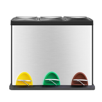 舒蔻（supercloud）分类脚踏不锈钢垃圾桶大号干湿分离厨房脚踩桶酒店商场办公楼方形三分类圾垃桶24L  