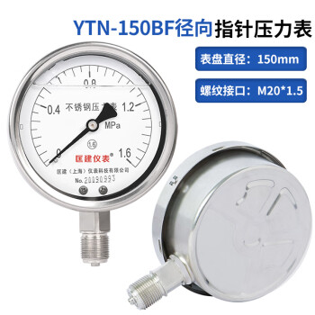 匡建仪表（CONJANT）YTN-100BF 304不锈钢耐震压力表 耐高温耐腐蚀 其他量程 表盘15厘米