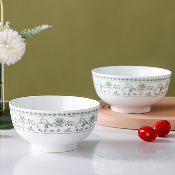 洁雅杰 陶瓷面碗中式釉中彩大碗6英寸家用米饭碗 汤碗 2只装 绿韵