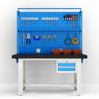 建功立业工作台GY4140打包桌操作台吊二抽双挂板带棚板灯架1.8米钢板台面