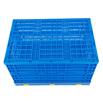 冰禹 BY-3038 塑料折叠周转筐 蓝色加厚塑胶可带盖塑料筐 600*400*360mm（无盖）