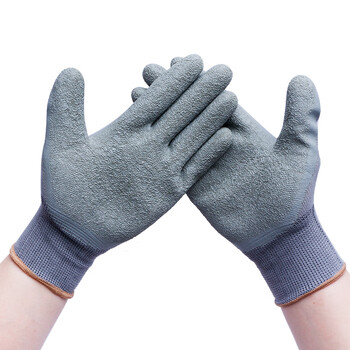 者也（ZYE）劳保手套透气耐磨防滑尼龙皱纹浸胶乳胶防护工作工地搬运 皱纹防滑灰纱灰【12双】