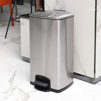 迪恩斯（DEANS）不锈钢脚踏方桶垃圾桶大号带盖厨房商用室内办公室脚踩垃圾桶开盖缓降上盖防指纹30升