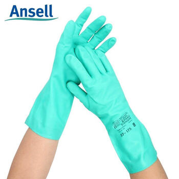 ANSELL 安思尔37-175丁腈橡胶防化耐磨耐油耐酸碱手套 耐用工作手套8码 定做 12付
