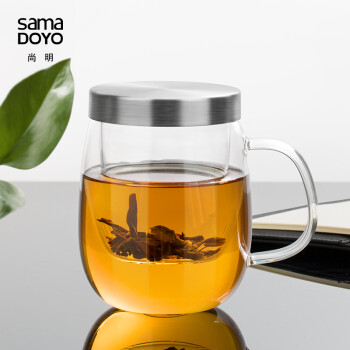 尚明耐热玻璃泡茶水杯花茶杯茶水分离过滤绿茶杯透明带盖办公个人杯 S016B-500ml