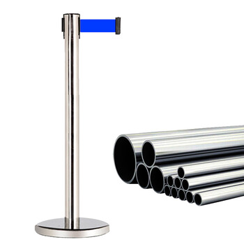 谋福CNMF193隔离护栏 隔离带栏杆 加厚警戒线 伸缩带排队银行警戒带安全隔离护柱【3米钛金色(加厚底座)】