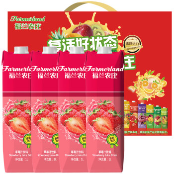 希腊原装进口 福兰农庄（Farmerland）草莓汁饮料1L*4瓶 果汁饮料 整箱礼盒装