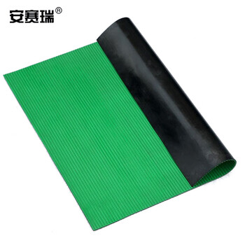 安赛瑞 橡胶防滑地垫 1×10m×3mm 仓库车间走廊厨房橡胶防滑耐油地垫 工业满铺地垫 绿条纹款27129