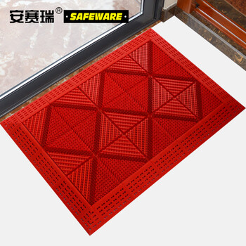 安赛瑞 室外镂空除尘地垫 EVA拼接除尘地垫 拼接式刮泥防滑脚垫 单刷红刷红底 105×105×2.5cm 23430