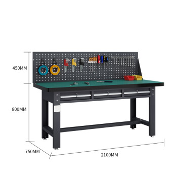 建功立业灰色工作台GY5349维修台检验桌单挂板平三抽2.1米复合台面