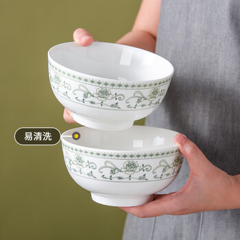 洁雅杰 陶瓷面碗中式釉中彩大碗6英寸家用米饭碗 汤碗 2只装 绿韵