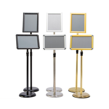 促克 CKT30立式导向指示牌 可升降不锈钢立牌展示牌广告牌指引牌 A4银色直角立牌（整套）