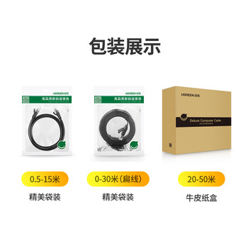 绿联六类网线 千兆网络宽带线 CAT6类家用电脑监控扁平网线 8芯双绞成品跳线 5米 黑色50176