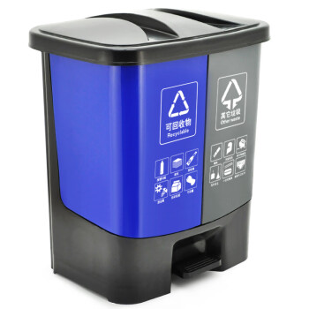 益美得 脚踏分类垃圾桶居家办公双桶小号干湿分离垃圾箱 双桶40L蓝+灰