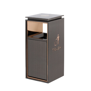 庄太太【黑金色带烟灰缸】定制酒店宾馆垃圾桶 会所大堂KTV不锈钢垃圾桶商场垃圾收纳果皮箱