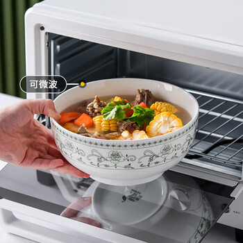 洁雅杰 汤碗大号中式釉中彩陶瓷大碗个人专用8英寸家用面碗 2只装 绿韵