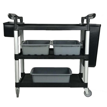 海斯迪克 HK-727 三层塑料小推车 加厚大号塑料餐车 收碗碟车送餐车上菜车 黑色