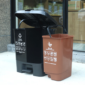 益美得 脚踏分类垃圾桶居家办公双桶大号干湿分离垃圾箱 双桶60L棕+黑