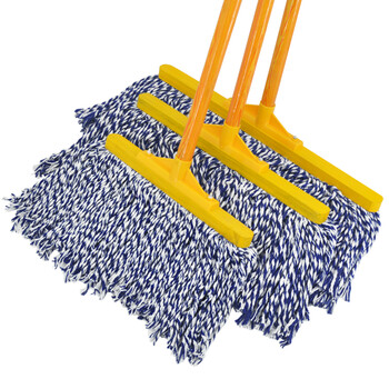 益美得 老式平板拖把商用普通棉线排拖尘推拖把大号木杆墩布 蓝白线80厘米（木头排拖）