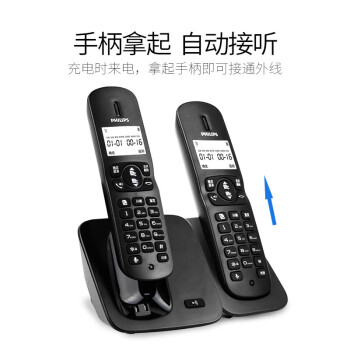 飞利浦（PHILIPS）无绳电话机 无线座机 子母机 办公家用 屏幕白色背光 持久待机 DCTG186（1+1）黑色