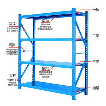 时通 副架2000*500*2000/4层承载200kg 货架仓储货架超市货架仓库展示架层架储物架中型