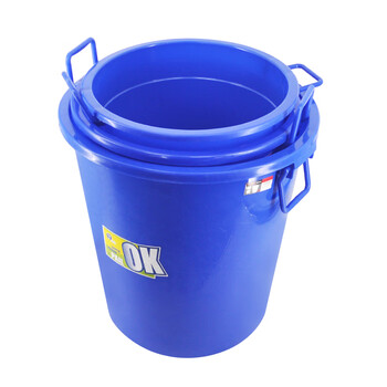 益美得 圆形大号水桶塑料垃圾桶储物桶商用户外带盖工业用大桶 80L蓝色