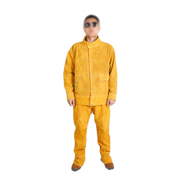 鸣固 牛皮电焊工作服焊工防烫皮衣耐高温防阻燃隔热焊接皮裤T黄色单层全皮裤子XXL
