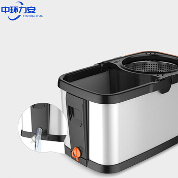 中环力安【不锈钢盘+2个头】双驱动免手洗拖把桶加厚带轮不锈钢金属篮旋转拖把拖布桶