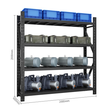 京佳乐钢制货架JE3345工厂工具收纳架货物展示架黑色200*60*200cm四层中型