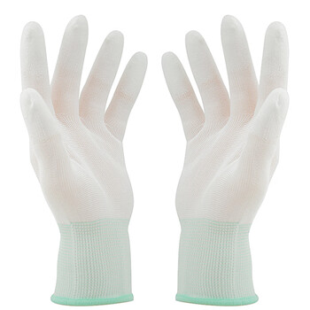 安美尚（ams）PU涂指手套涂指劳保手套尼龙防护耐磨透气无尘修车机械捡栗子手套定做 20副装 XS码