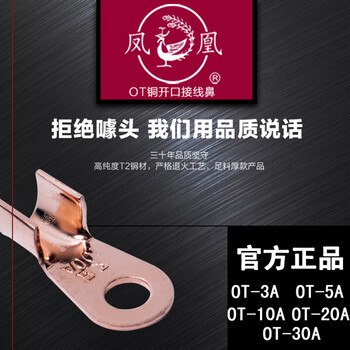 凤凰A级 紫铜OT开口铜鼻子 铜接头 OT-10A酸洗 接线端子 1只