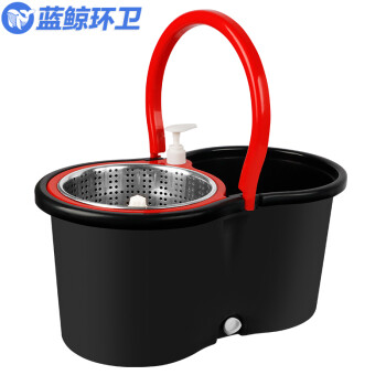 蓝鲸环卫 黑色加厚款全钢配置+2拖头 旋转拖把桶双驱动拖把创意免手洗好神拖LJHW-9051