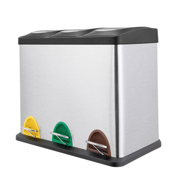 舒蔻（supercloud）分类脚踏不锈钢垃圾桶大号干湿分离厨房脚踩桶酒店商场办公楼方形三分类圾垃桶24L  