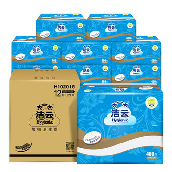 洁云卫生纸加韧方包纸400张*12包平板纸厕纸 加厚抽纸巾 全家用整箱