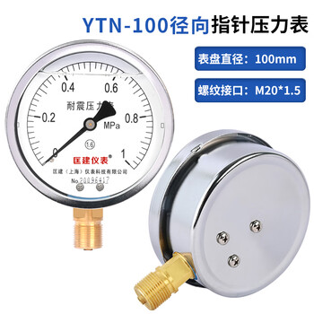 匡建仪表（CONJANT）YTN-100耐震压力表 径向 水压表油压表气压表 表盘直径100mm 充油压力表 0-1MPa