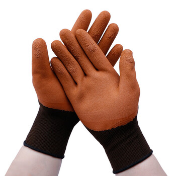 者也 加厚浸胶发泡手套 工地耐磨防滑胶皮劳保手套 咖棕色12双