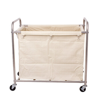 庄太太【加厚10管蓝色长方形】布草车客房服务车酒店加厚不锈钢带扶手洗衣房收集脏布草回收推车