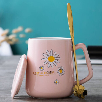 杯子韩版大容量咖啡杯学生情侣喝水杯粉色雏菊a款樱花勺杯盖精美勺子