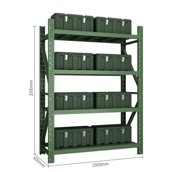 建功立业仓储货架GY5157杂物整理架仓储货架军绿色150*60*200cm重型四层